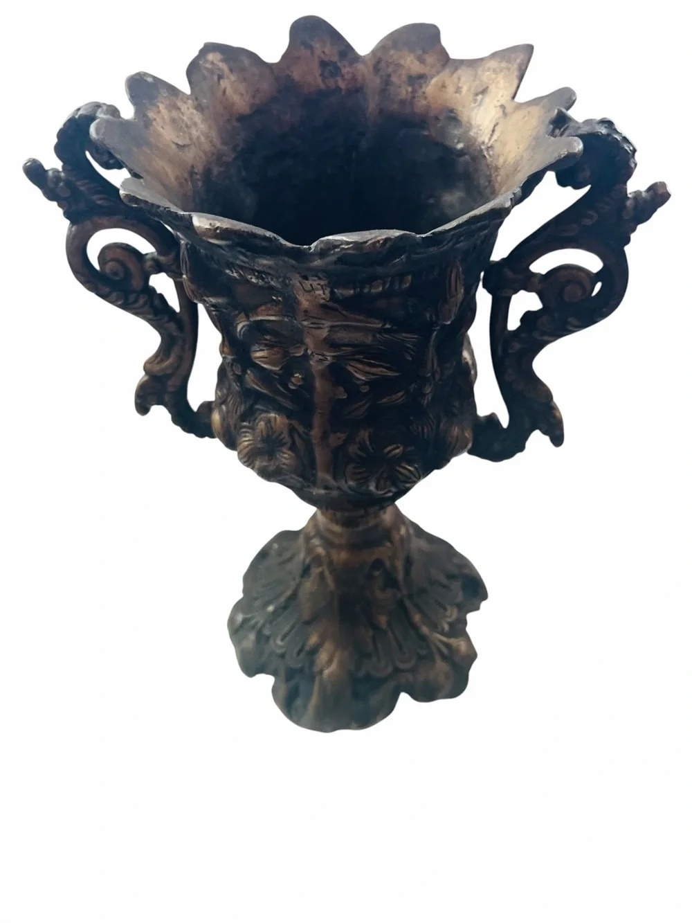 Antique Ornate Patina Double Handled Vase